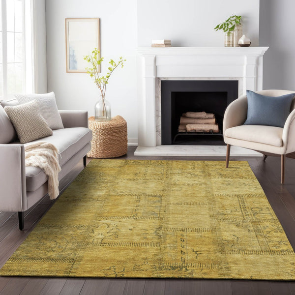 HomeRoots 9' X 12' Chic Gold & Gray Patchwork Area Rug - Durable, Washable & UV Protected for Everyday Life 656159