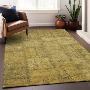 HomeRoots 9' X 12' Chic Gold & Gray Patchwork Area Rug - Durable, Washable & UV Protected for Everyday Life 656159