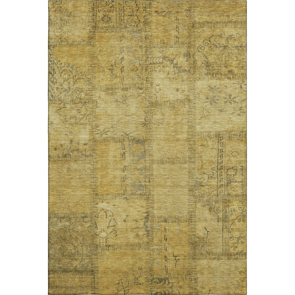 HomeRoots 10' X 14' Gold and Gray Patchwork Area Rug – Washable, UV Protected, Stain Resistant for Busy Homes 656160