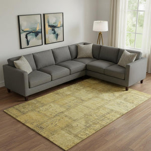 HomeRoots 10' X 14' Gold and Gray Patchwork Area Rug – Washable, UV Protected, Stain Resistant for Busy Homes 656160