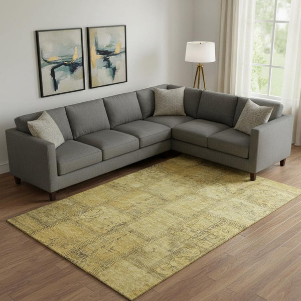 HomeRoots 10' X 14' Gold and Gray Patchwork Area Rug – Washable, UV Protected, Stain Resistant for Busy Homes 656160