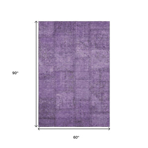 HomeRoots 5' X 8' Stylish Purple & Gray Patchwork Area Rug – Washable, UV Protected & Durable for Everyday Use 656162