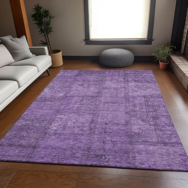 HomeRoots 5' X 8' Stylish Purple & Gray Patchwork Area Rug – Washable, UV Protected & Durable for Everyday Use 656162