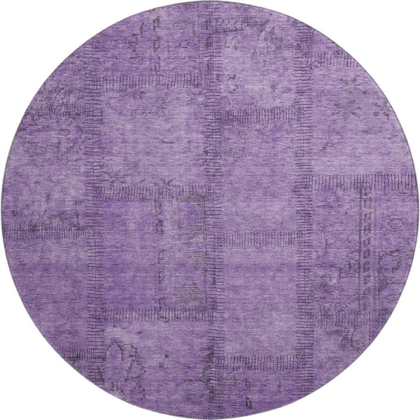 HomeRoots 8' Purple and Gray Patchwork Washable Round Rug – Stylish, Durable, UV-Protected for Any Space! 656163