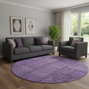 HomeRoots 8' Purple and Gray Patchwork Washable Round Rug – Stylish, Durable, UV-Protected for Any Space! 656163