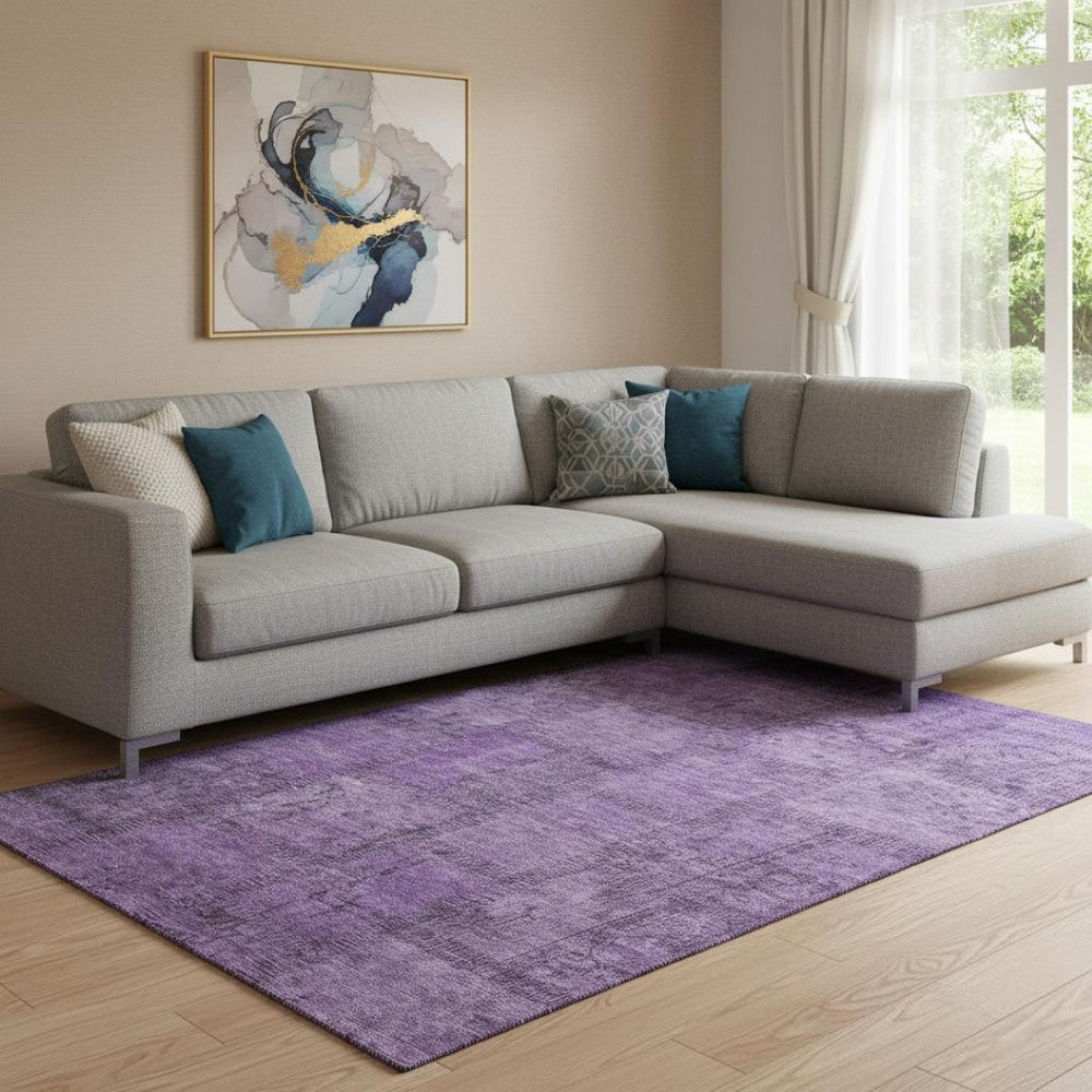 HomeRoots 8' X 10' Purple and Gray Patchwork Washable Area Rug with Stain Resistance and UV Protection 656164