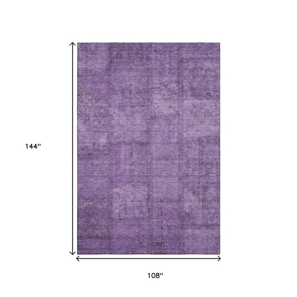 HomeRoots 9' X 12' Washable Purple and Gray Patchwork Area Rug - Durable, Stain Resistant with UV Protection 656165