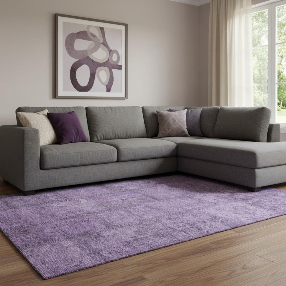 HomeRoots 9' X 12' Washable Purple and Gray Patchwork Area Rug - Durable, Stain Resistant with UV Protection 656165