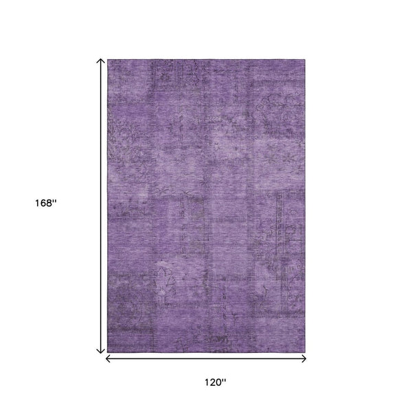 HomeRoots 10' X 14' Washable Purple and Gray Patchwork Area Rug with UV Protection for Modern Homes 656166