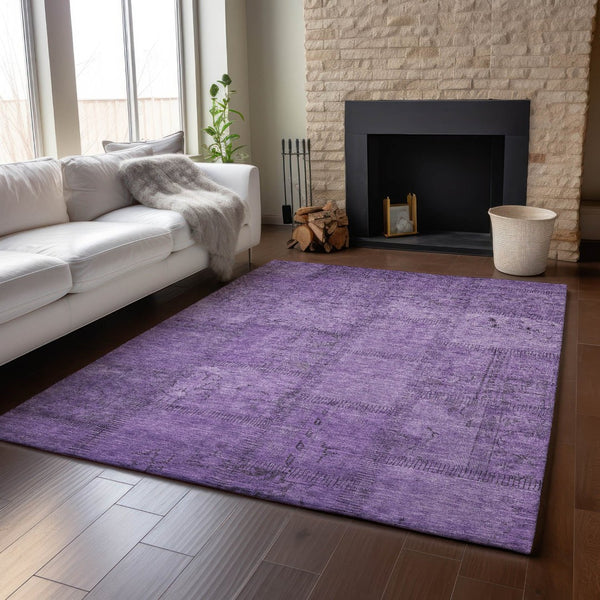 HomeRoots 10' X 14' Washable Purple and Gray Patchwork Area Rug with UV Protection for Modern Homes 656166