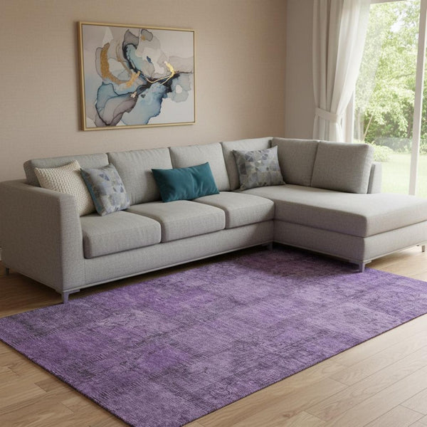 HomeRoots 10' X 14' Washable Purple and Gray Patchwork Area Rug with UV Protection for Modern Homes 656166