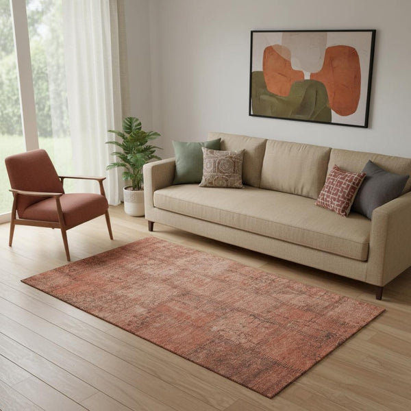 HomeRoots 5' Salmon and Gray Patchwork Area Rug - Washable, Stain Resistant, UV Protected for High Traffic Areas 656168