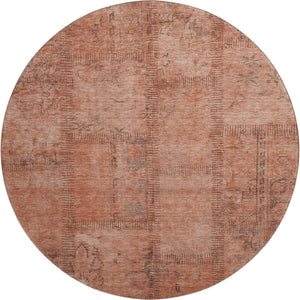 HomeRoots 8' Salmon and Gray Patchwork Round Rug - Washable, UV Protected, Durable Design for Modern Homes 656169