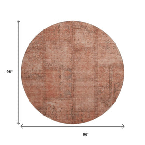 HomeRoots 8' Salmon and Gray Patchwork Round Rug - Washable, UV Protected, Durable Design for Modern Homes 656169