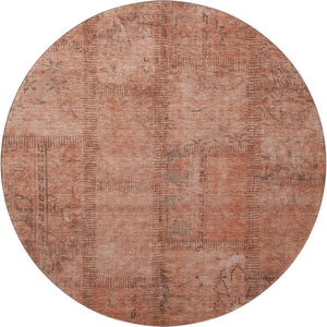 HomeRoots 8' Salmon and Gray Patchwork Round Rug - Washable, UV Protected, Durable Design for Modern Homes 656169