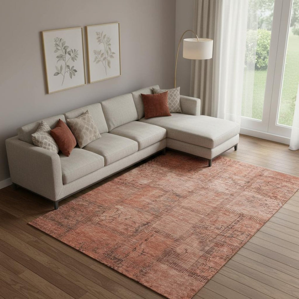HomeRoots 8' X 10' Salmon & Gray Washable Area Rug - UV Protected, Stain-Resistant, Family-Friendly Design! 656170