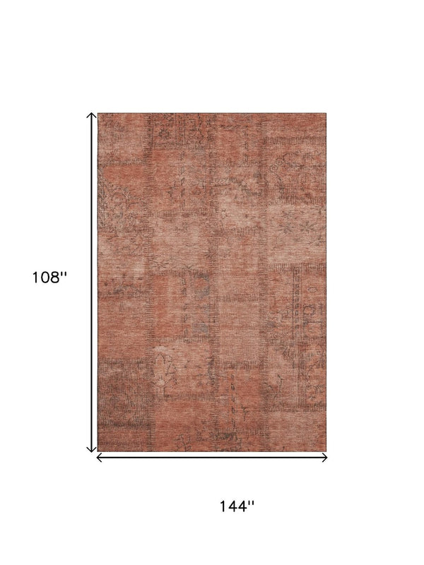 HomeRoots 9' X 12' Salmon and Gray Patchwork Area Rug – Washable, UV-Protected, Durable Design for Every Room 656171