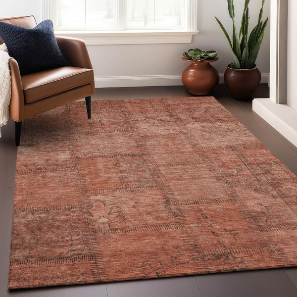 HomeRoots 9' X 12' Salmon and Gray Patchwork Area Rug – Washable, UV-Protected, Durable Design for Every Room 656171