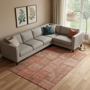 HomeRoots 10' X 14' Salmon and Gray Patchwork Area Rug - Durable, Washable, and UV Protected for High-Traffic Spaces 656172