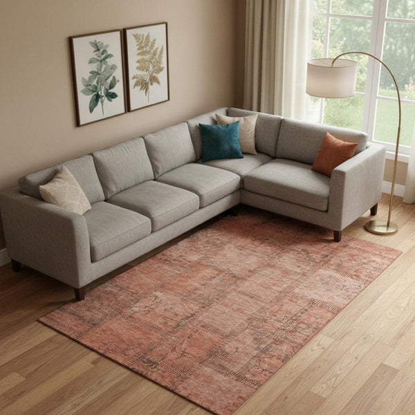 HomeRoots 10' X 14' Salmon and Gray Patchwork Area Rug - Durable, Washable, and UV Protected for High-Traffic Spaces 656172