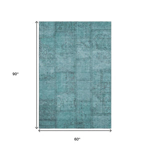 HomeRoots 5' X 8' Teal and Gray Patchwork Area Rug – Soft, Stain-Resistant, UV-Protected for Modern Homes 656174