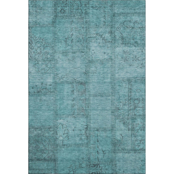 HomeRoots 5' X 8' Teal and Gray Patchwork Area Rug – Soft, Stain-Resistant, UV-Protected for Modern Homes 656174