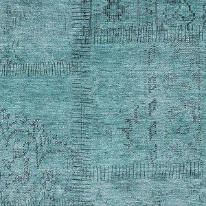 HomeRoots 5' X 8' Teal and Gray Patchwork Area Rug – Soft, Stain-Resistant, UV-Protected for Modern Homes 656174