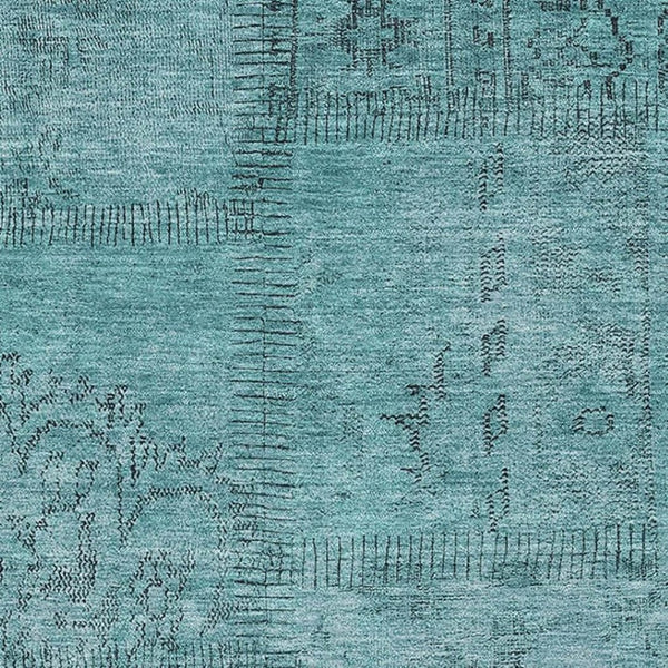 HomeRoots 5' X 8' Teal and Gray Patchwork Area Rug – Soft, Stain-Resistant, UV-Protected for Modern Homes 656174