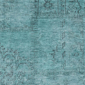 HomeRoots 8' X 10' Teal and Gray Patchwork Washable Area Rug – Stain Resistant, UV Protected, Stylish Comfort 656176