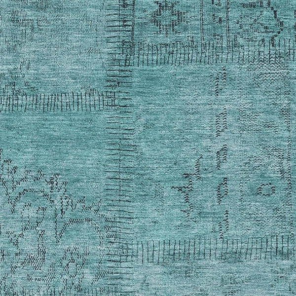 HomeRoots 8' X 10' Teal and Gray Patchwork Washable Area Rug – Stain Resistant, UV Protected, Stylish Comfort 656176