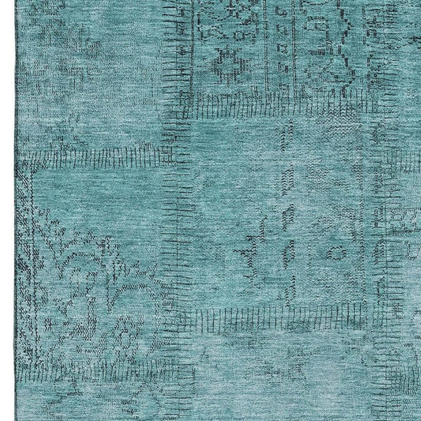 HomeRoots 8' X 10' Teal and Gray Patchwork Washable Area Rug – Stain Resistant, UV Protected, Stylish Comfort 656176