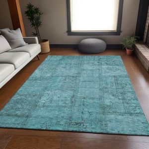 HomeRoots 9' X 12' Stylish Teal and Gray Patchwork Area Rug – Washable, UV Protected, Perfect for Active Spaces! 656177