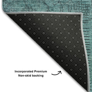 HomeRoots 9' X 12' Stylish Teal and Gray Patchwork Area Rug – Washable, UV Protected, Perfect for Active Spaces! 656177
