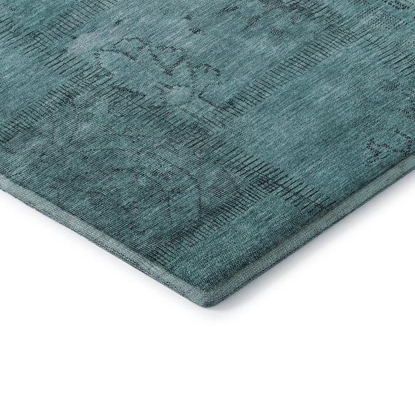 HomeRoots 9' X 12' Stylish Teal and Gray Patchwork Area Rug – Washable, UV Protected, Perfect for Active Spaces! 656177
