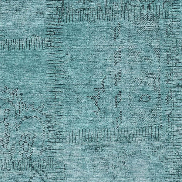 HomeRoots 9' X 12' Stylish Teal and Gray Patchwork Area Rug – Washable, UV Protected, Perfect for Active Spaces! 656177