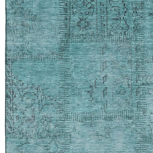 HomeRoots 9' X 12' Stylish Teal and Gray Patchwork Area Rug – Washable, UV Protected, Perfect for Active Spaces! 656177