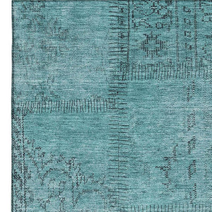 HomeRoots 10' Teal and Gray Patchwork Area Rug - Washable, Stain Resistant, UV Protected for High-Traffic Homes 656178