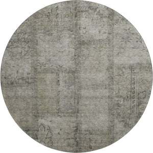 HomeRoots 8' Washable Taupe and Gray Patchwork Round Rug with UV Protection for Stylish, Everyday Use 656181