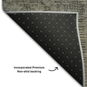 HomeRoots 8' Washable Taupe and Gray Patchwork Round Rug with UV Protection for Stylish, Everyday Use 656181