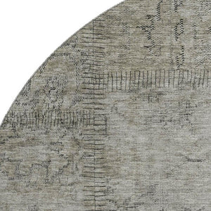 HomeRoots 8' Washable Taupe and Gray Patchwork Round Rug with UV Protection for Stylish, Everyday Use 656181