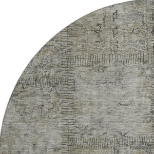 HomeRoots 8' Washable Taupe and Gray Patchwork Round Rug with UV Protection for Stylish, Everyday Use 656181