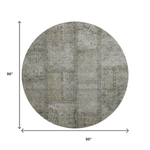 HomeRoots 8' Washable Taupe and Gray Patchwork Round Rug with UV Protection for Stylish, Everyday Use 656181