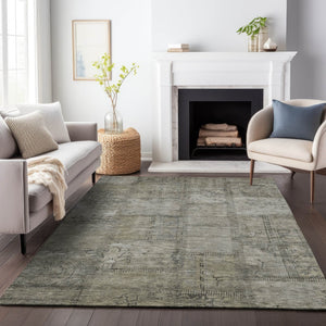 HomeRoots 8' X 10' Taupe and Gray Patchwork Area Rug - Washable, Durable, UV-Protected for Modern Homes 656182