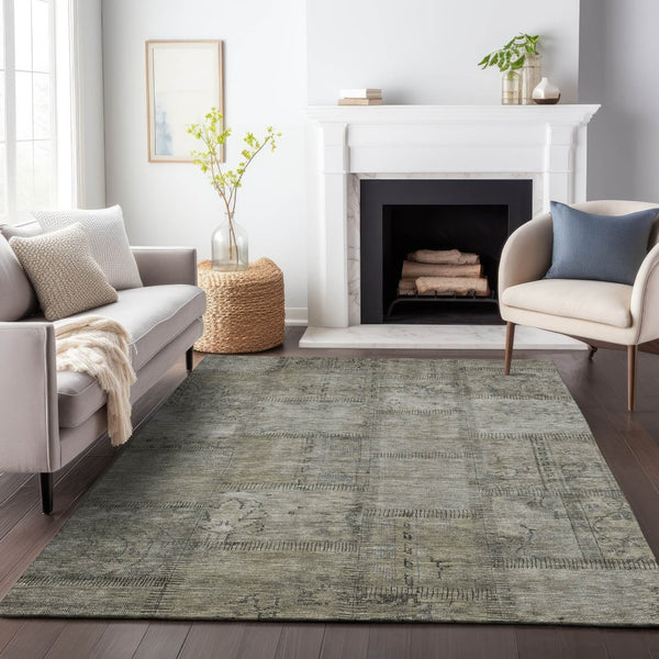 HomeRoots 8' X 10' Taupe and Gray Patchwork Area Rug - Washable, Durable, UV-Protected for Modern Homes 656182