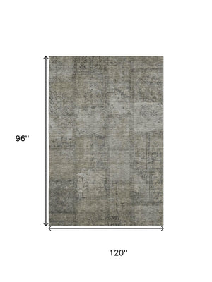 HomeRoots 8' X 10' Taupe and Gray Patchwork Area Rug - Washable, Durable, UV-Protected for Modern Homes 656182