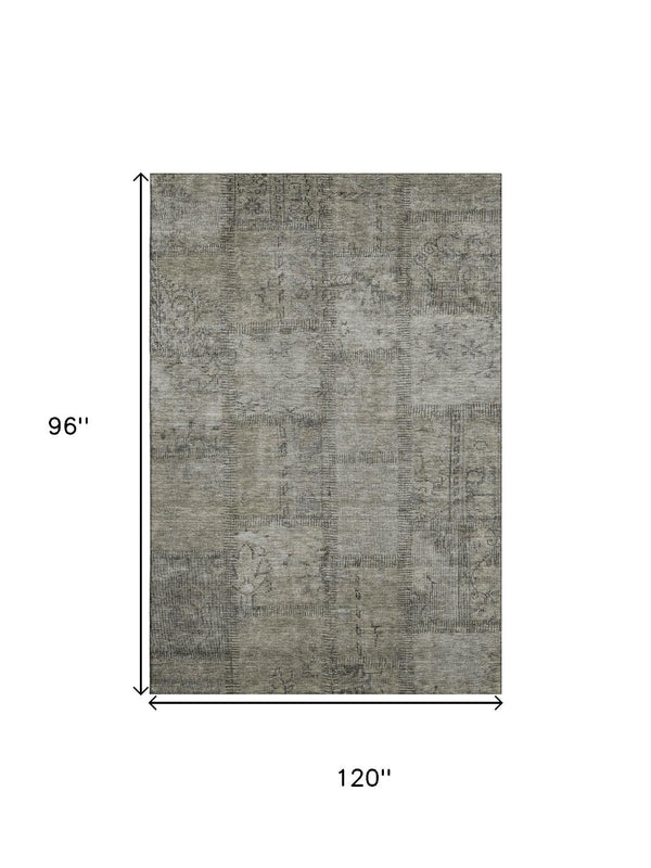 HomeRoots 8' X 10' Taupe and Gray Patchwork Area Rug - Washable, Durable, UV-Protected for Modern Homes 656182