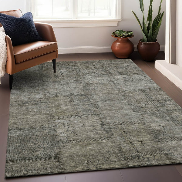 HomeRoots 8' X 10' Taupe and Gray Patchwork Area Rug - Washable, Durable, UV-Protected for Modern Homes 656182
