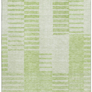 HomeRoots 5' X 8' Stylish Artichoke Green Striped Area Rug - Washable, UV Protected, Perfect for High-Traffic Spaces 656186