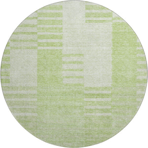 HomeRoots 8' Artichoke Green & Ivory Striped Washable Round Rug - Durable, UV-Protected, Stain-Resistant Design 656187