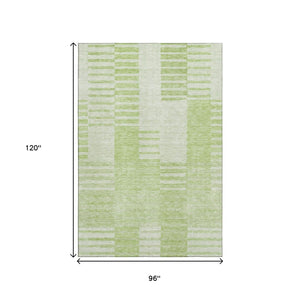 HomeRoots 8' X 10' Artichoke Green Striped Washable Area Rug with UV Protection for Stylish, Easy Care Living 656188